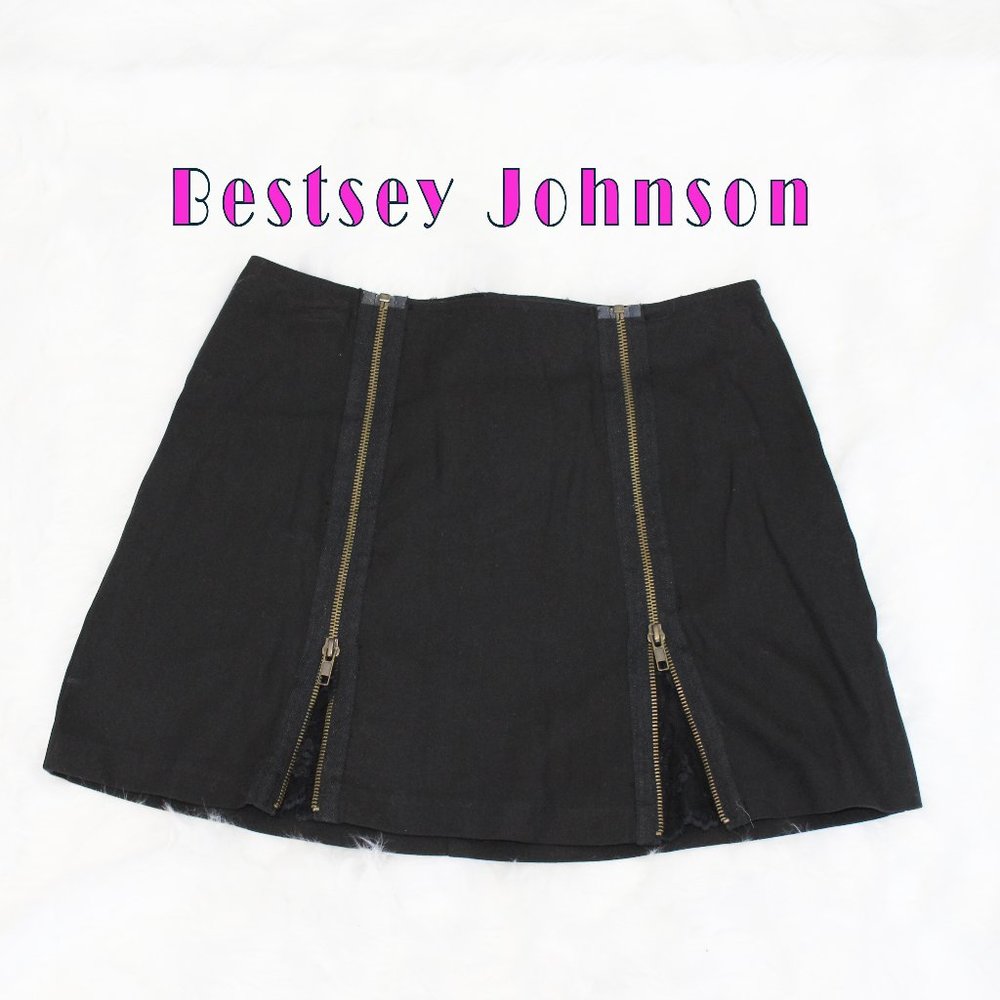 Betsy Johnson Black Zipper Lace Sz 6 Mini Skirt